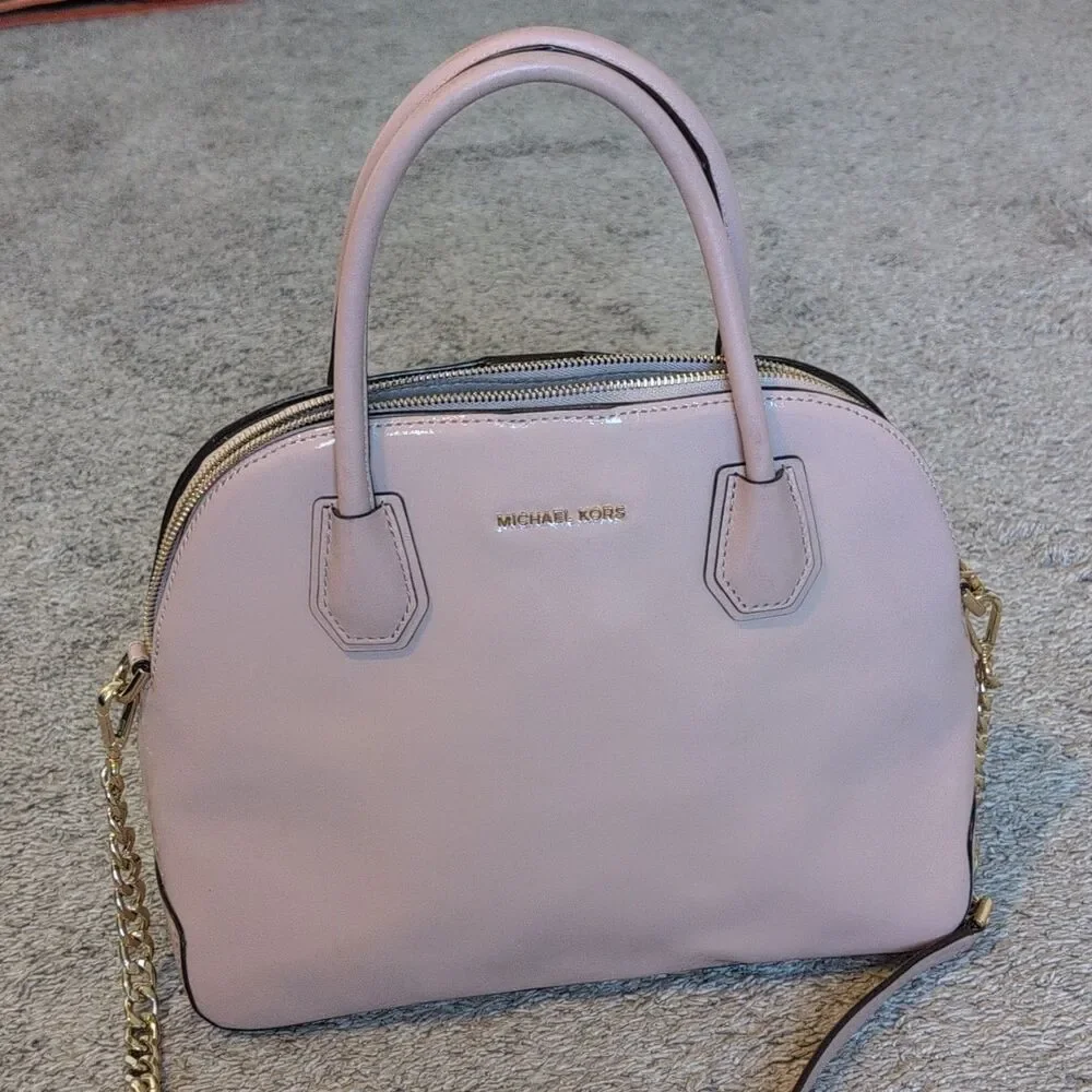 Michael Kors Pink Patent Satchel Top Handle Bag Detachable Chain Strap Zip
